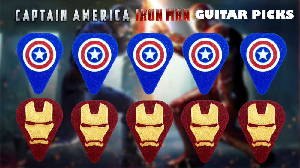 Captain America Iron Man Guitar Picks 10 Pack (Various Options Available)