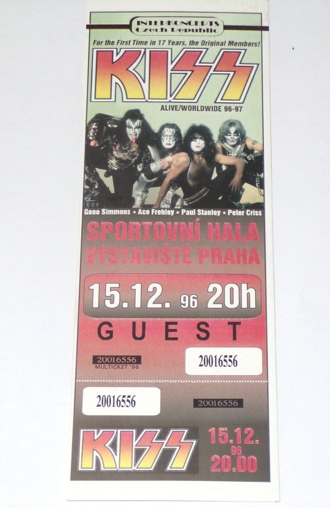 KISS Full Ticket Stub GUEST 1996 Reunion Concert Tour Prague Czech Vintage Kiss