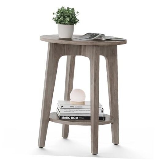 MAEZO Collection - Side Table, 2-Tier Small Round End Table, Greige 1 Pack