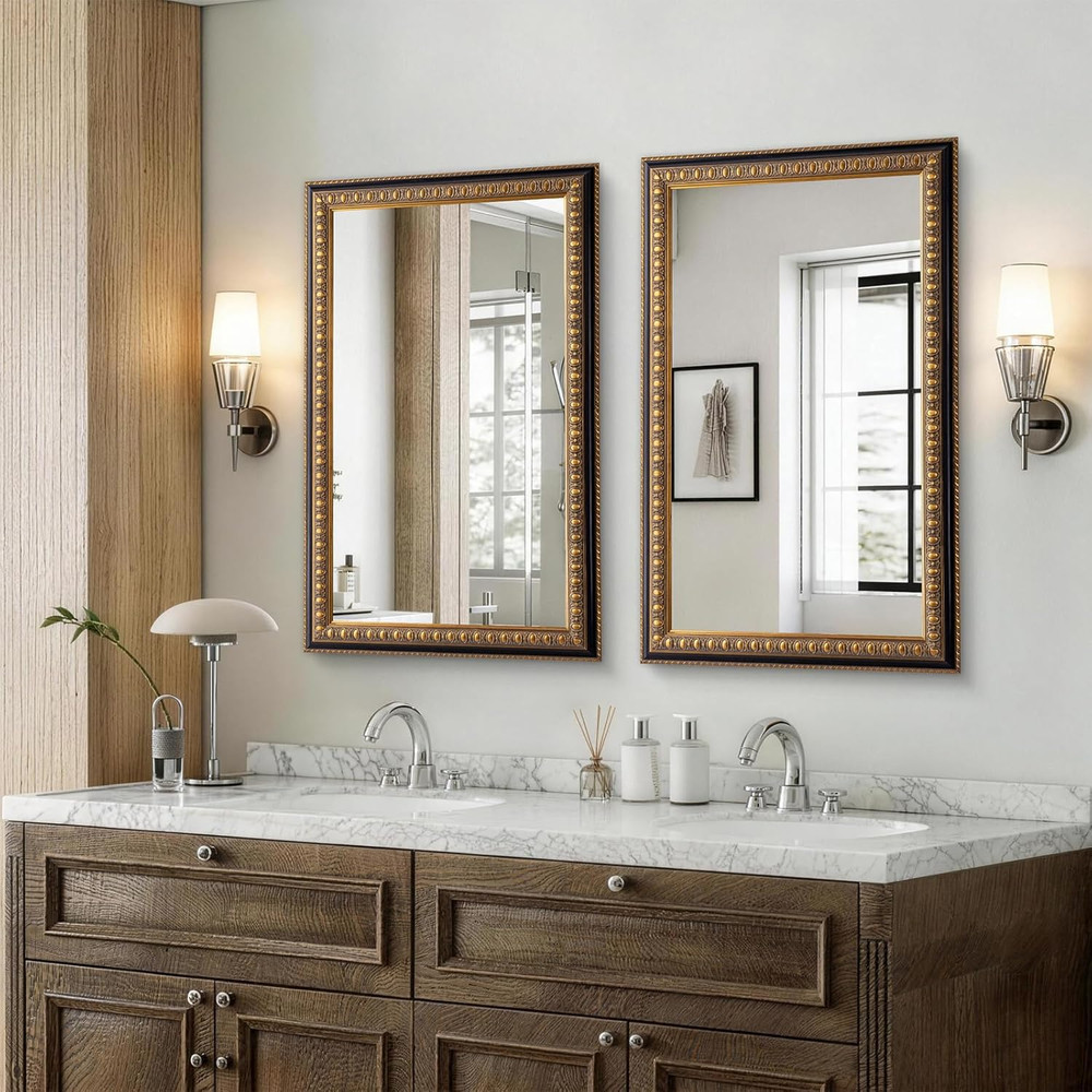 Baroque Vintage Gold Wall Mirror, 43" x 27" Decorative Rectangular Frame