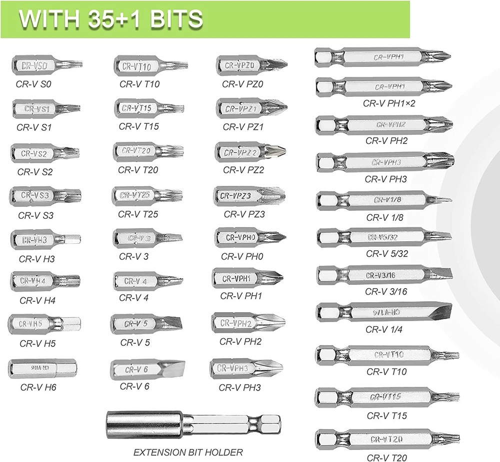 WORKPRO 4V Cordless Electric Screwdriver Sets Rechargeable 35 Bits Extension Rod