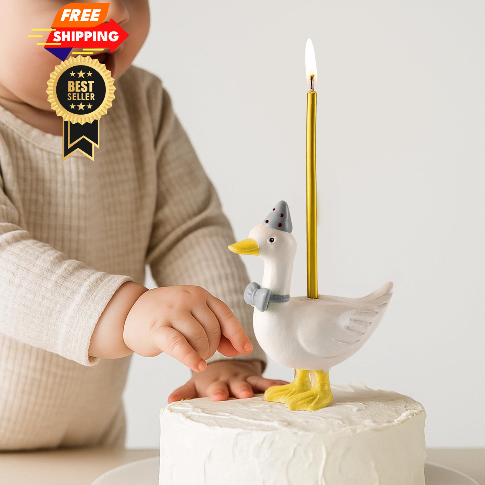 Mumufy Silly Goose Cake Candle Holders with Birthday One Gray