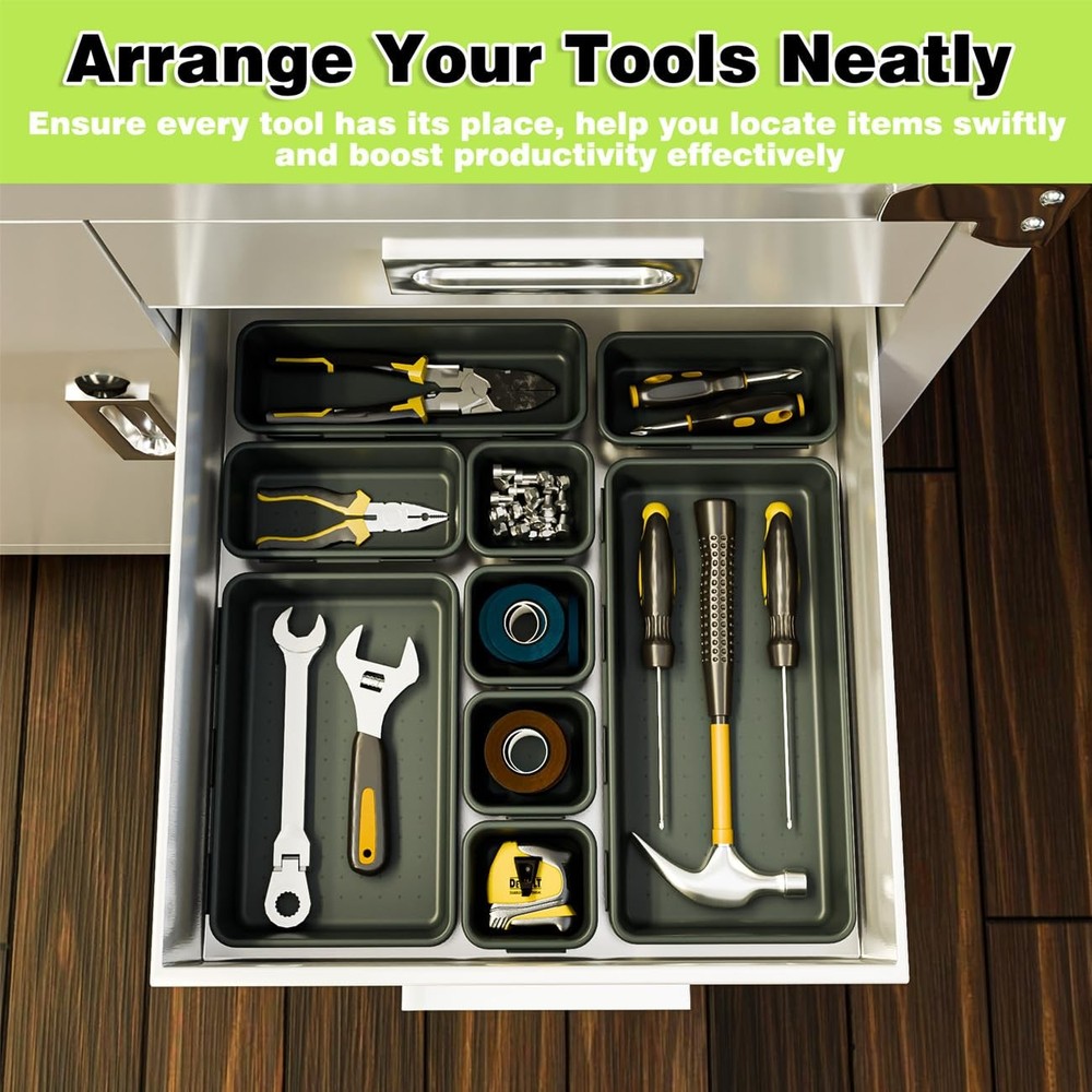 38PCS Interlocking Desk Drawer Organizer Tray Divider Set, Plastic Black Desk...
