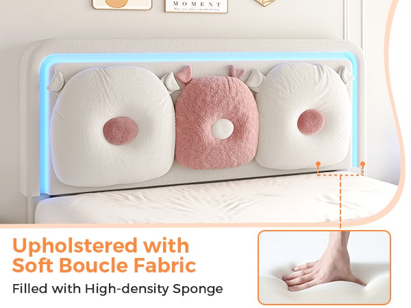 Easy Assembly Upholstered Beige Bed Adjustable Headboad With LED Light