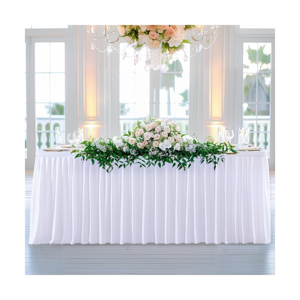 6 Pack White Rectangle Table Clothes for 8 Foot Tables, Polyester Fitted Tabl...