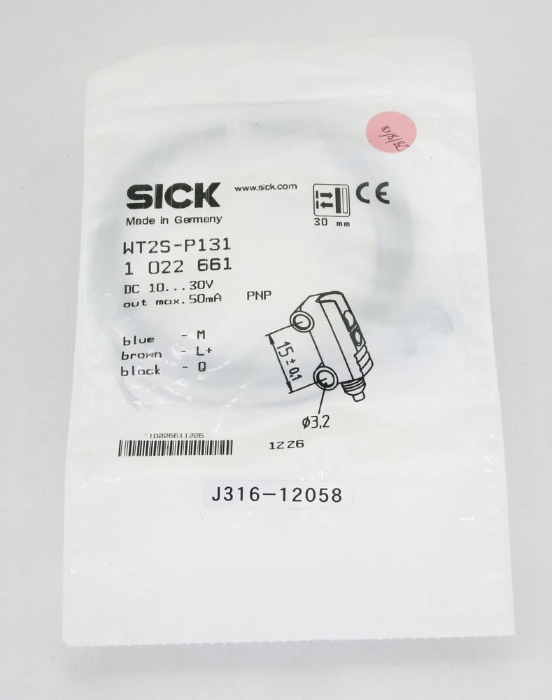 12058 SICK DIFFUSE PHOTOELECTRIC SENSOR (NEW) WT2S-P131