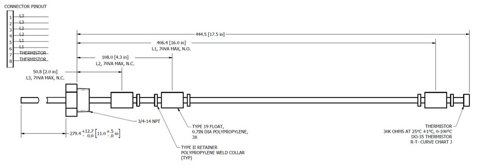 GEMS 3 Position Float Switch With Thermistor
