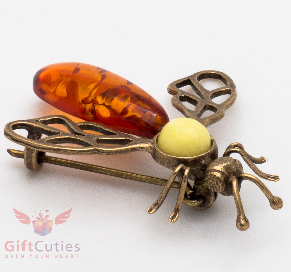 Solid Brass Amber Fly Insect Brooch IronWork