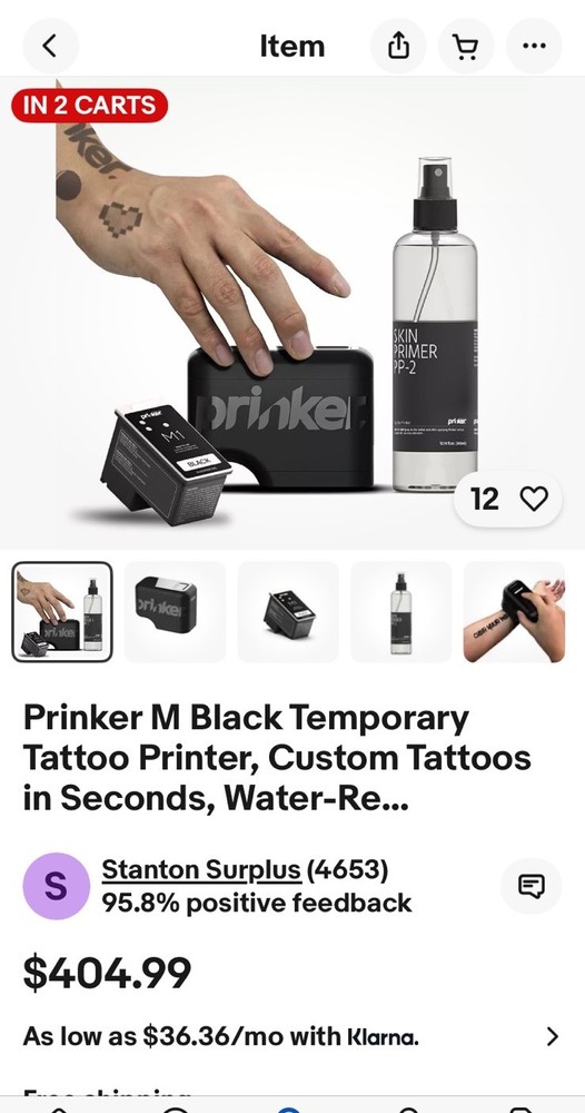 New Prinker M Black 3-D Custom Temporary Tattoo Device Printer Sealed Box