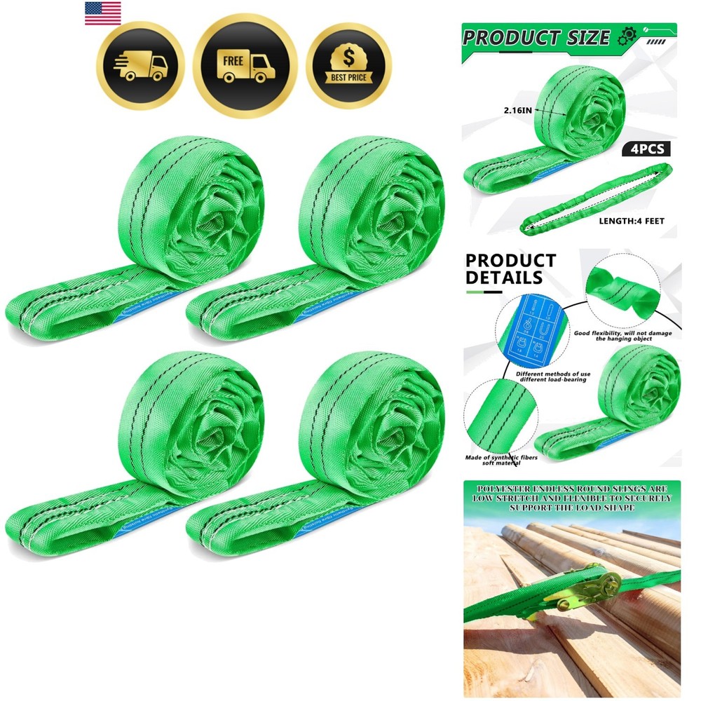 Lifting Straps Heavy Duty Polyester Endless Loop Round Slings 4ft 4pcs