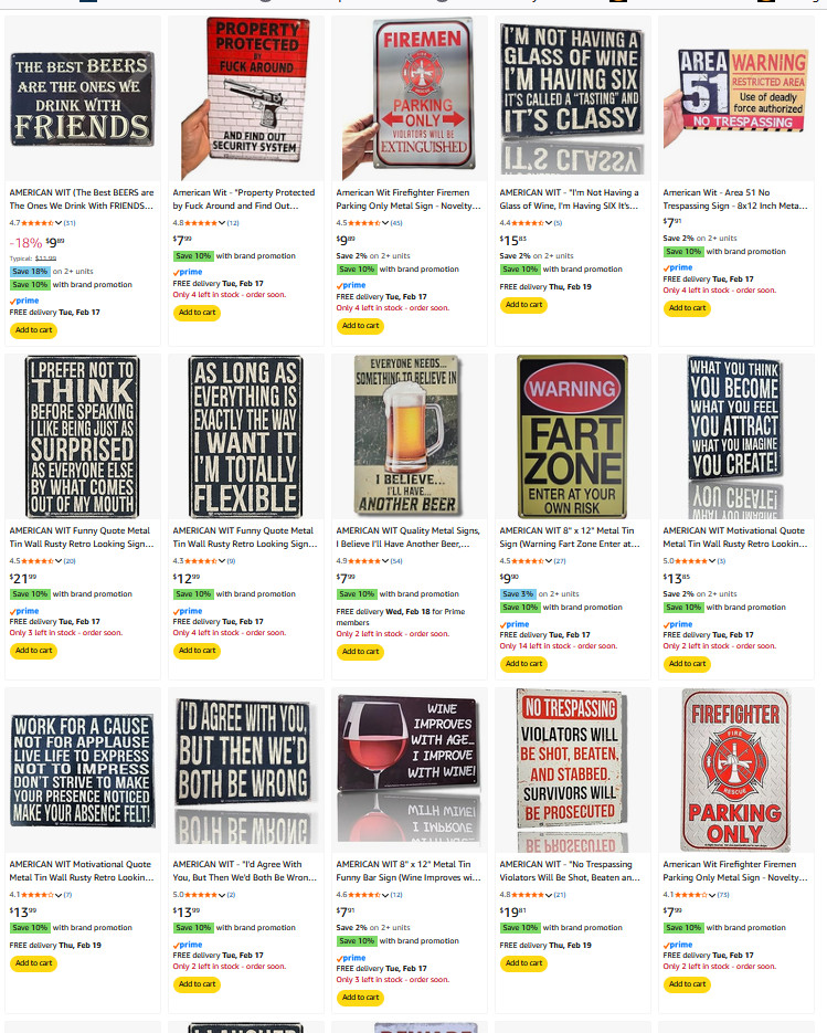 Bulk Funny Bar Novelty Metal Tin Signs - Random Assortment (8" x 12") Garage Man