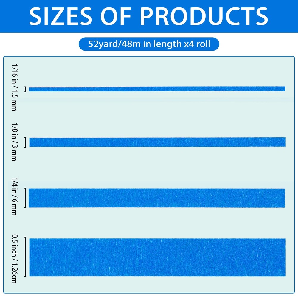 QDiShi 4 Rolls Fine Line Tape, Assorted Sizes