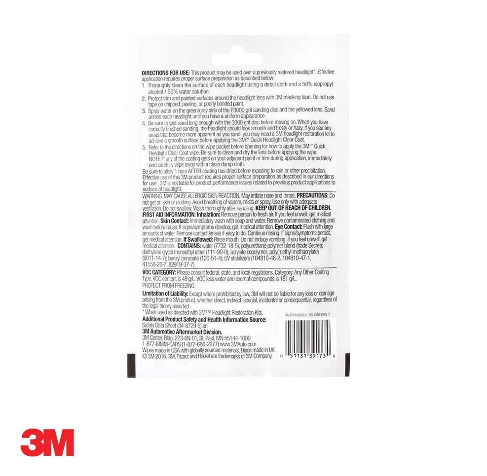 3M Quick Headlight Clear Coat 4x wipe lot