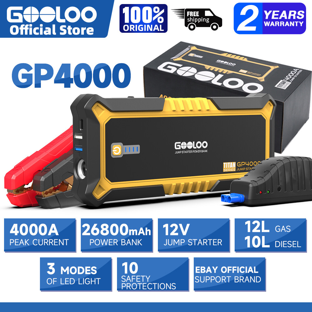 GOOLOO 4000A Car Jump Starter Power Bank Lithium Battery 12V Jump Box Portable