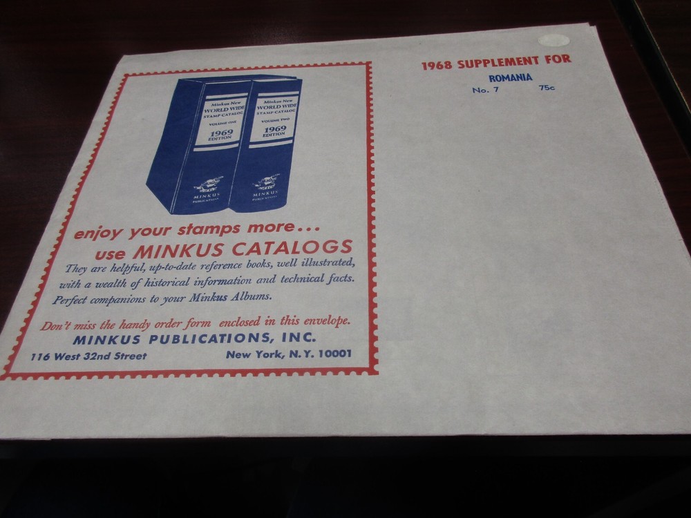 "MINKUS" ALBUM PAGES 1968 SUPPLEMENT ROMANIA  #7  W/FREE SHIPPING!!!