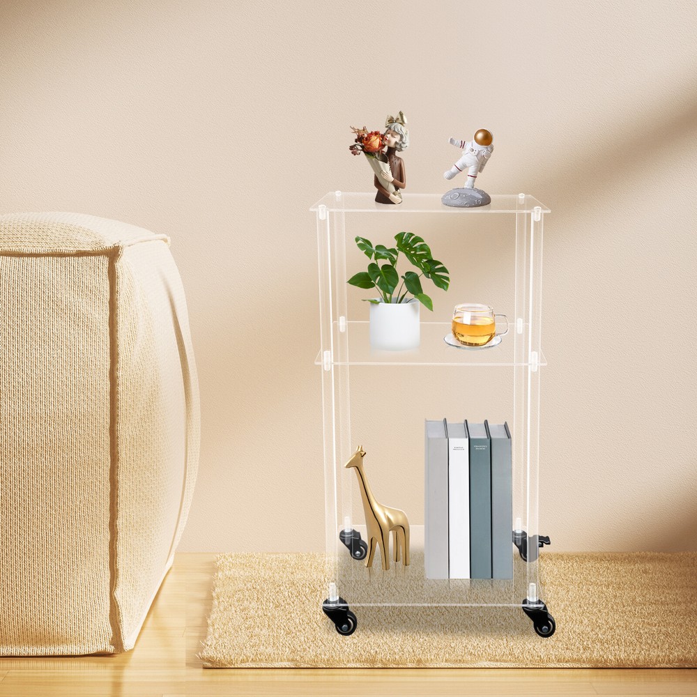 3-Tier Mobile Clear Acrylic Printer Stand Storage Shelf Printer Table on Wheel