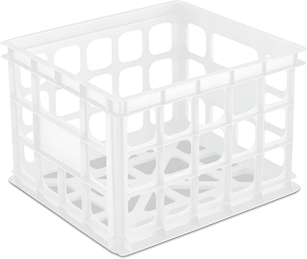Sterilite Storage Crate, Stackable Plastic Bin Open Basket with Handles,6-Pack