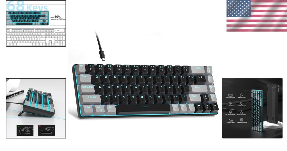 Space-Saving 68 Keys Mechanical Gaming Keyboard with USB Connectivity - MK-Box