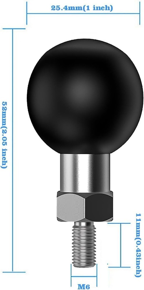 1'' Ball Adapter with M6 Threaded Post - RAM Mounts Compatible, Waterproof