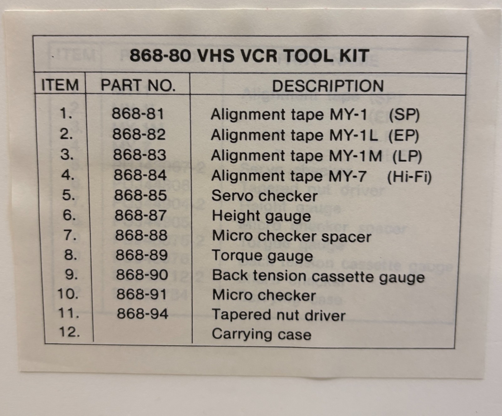 Zenith VHS VCR Tool Kit Alignment Set Tool Servo Checker Micro Checker ~ NOS