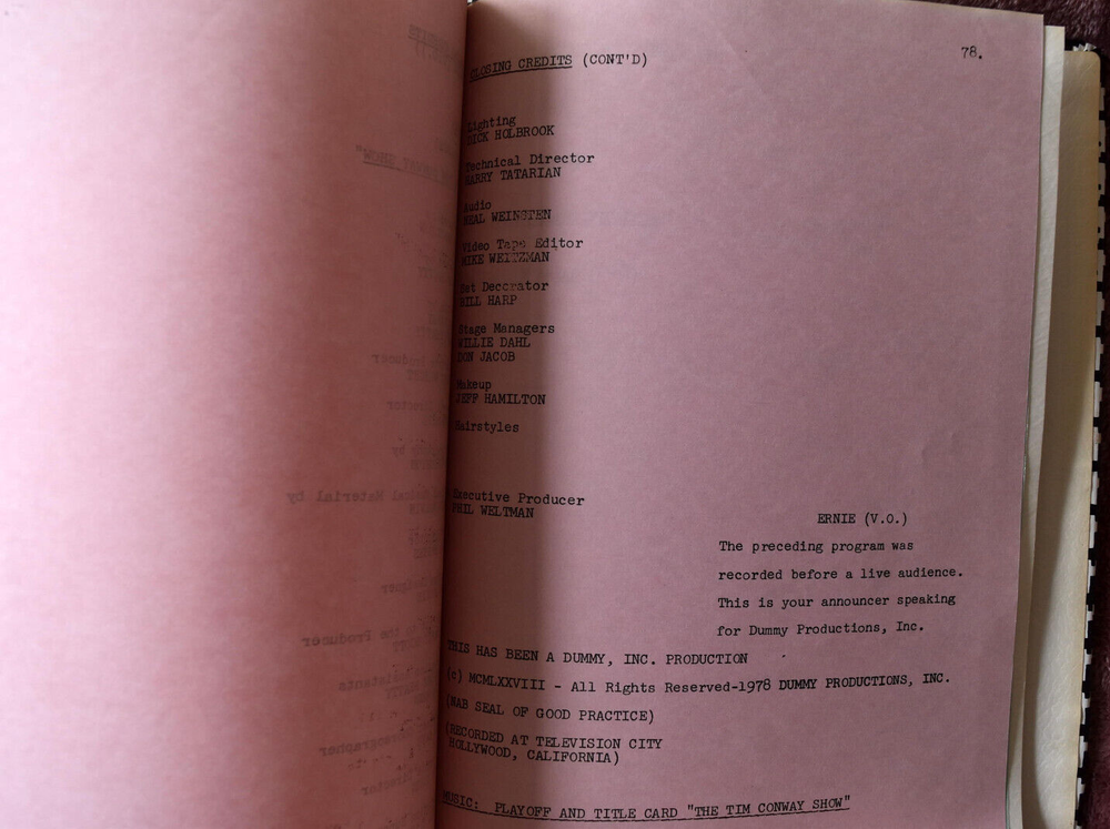 1978 The Tim Conway Show Original Script Screenplay First Draft