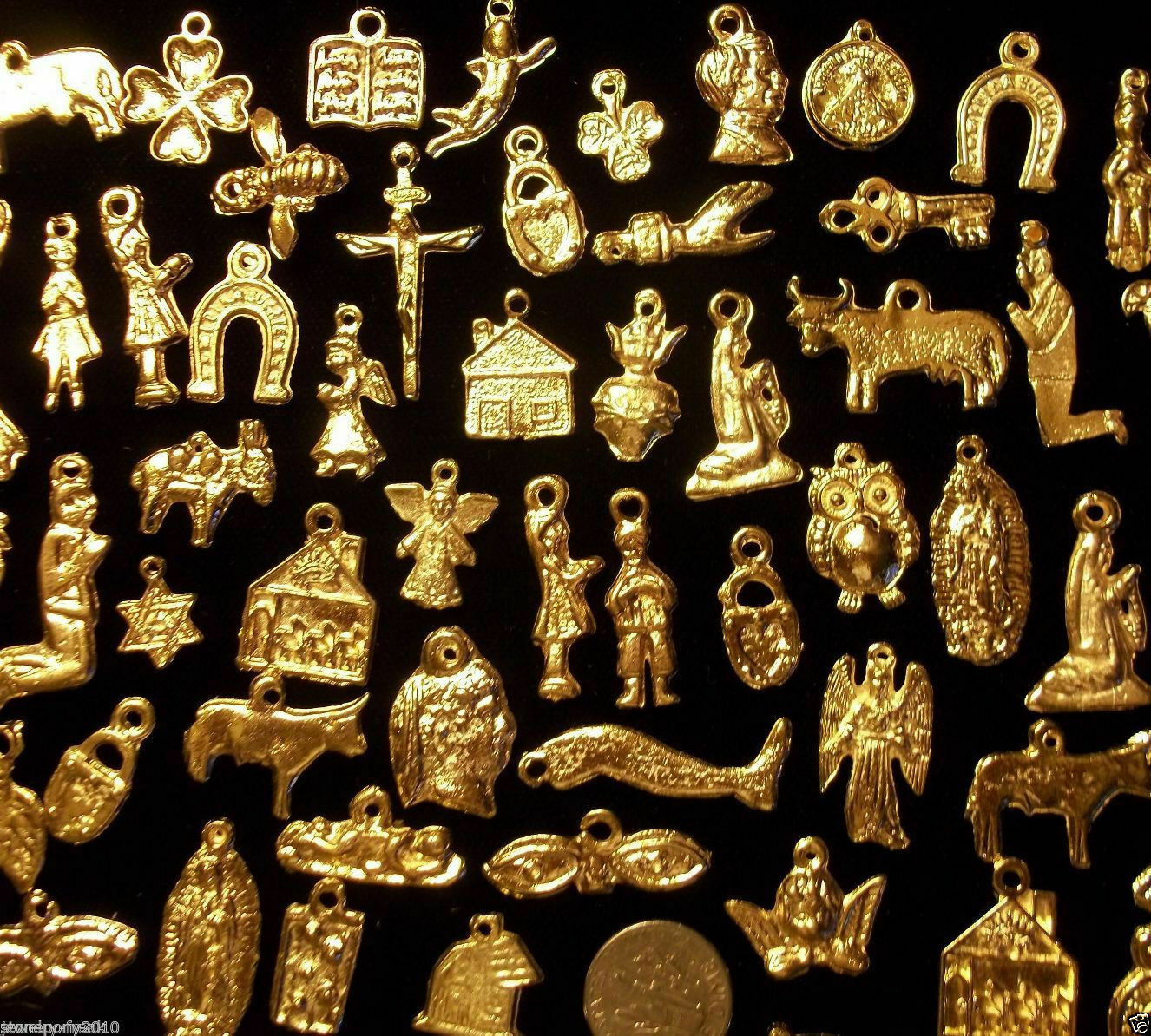 100 Milagro Charms Mexican Folk Art GOLD Good Luck Exvoto Nicho Retablo Lot