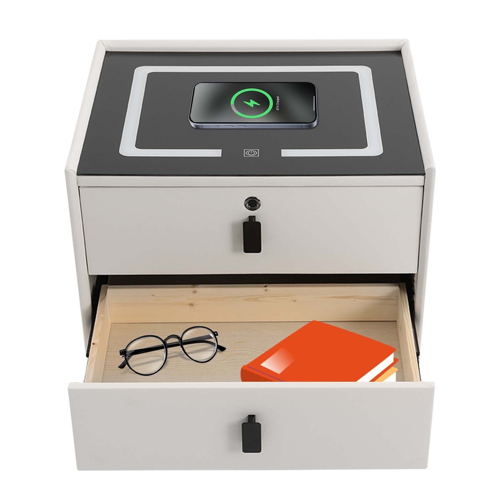 Smart Nightstand Bedside Table with Drawers Bluetooth Speaker Wireless Charging