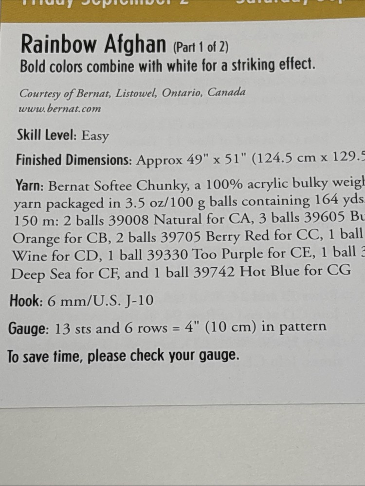 Rainbow Afghan Crochet Pattern Cards Pages