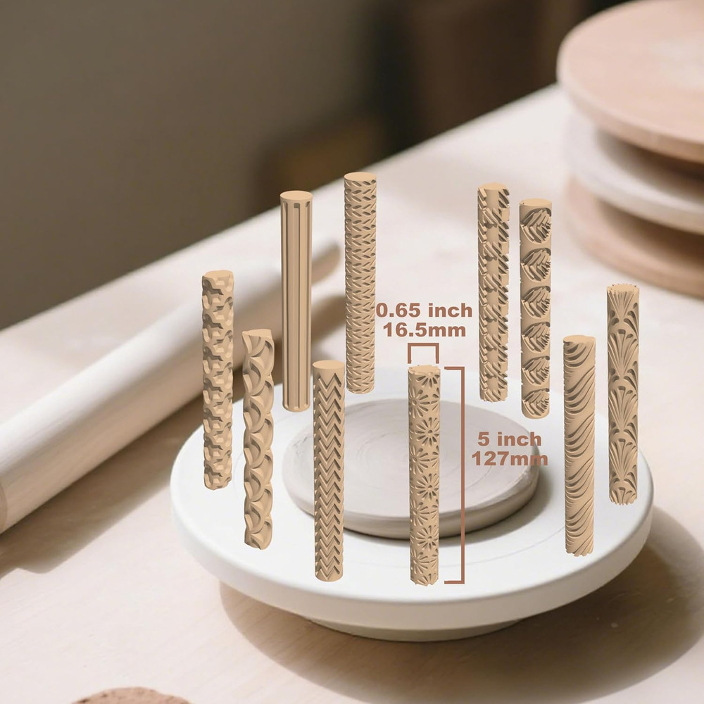 Clay Texture Rollers | 10-Pack Polymer Clay Texture Roller Set for Pottery & Cra