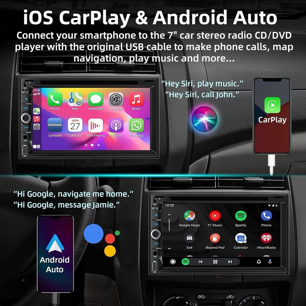 7" Touchscreen Car Stereo CD Bluetooth 5.2 CarPlay Android Auto w? Backup Camera