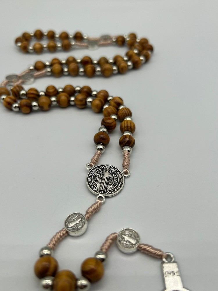St. Benedict Wood Rosary 20'' Natural Wooden Beads 6mm