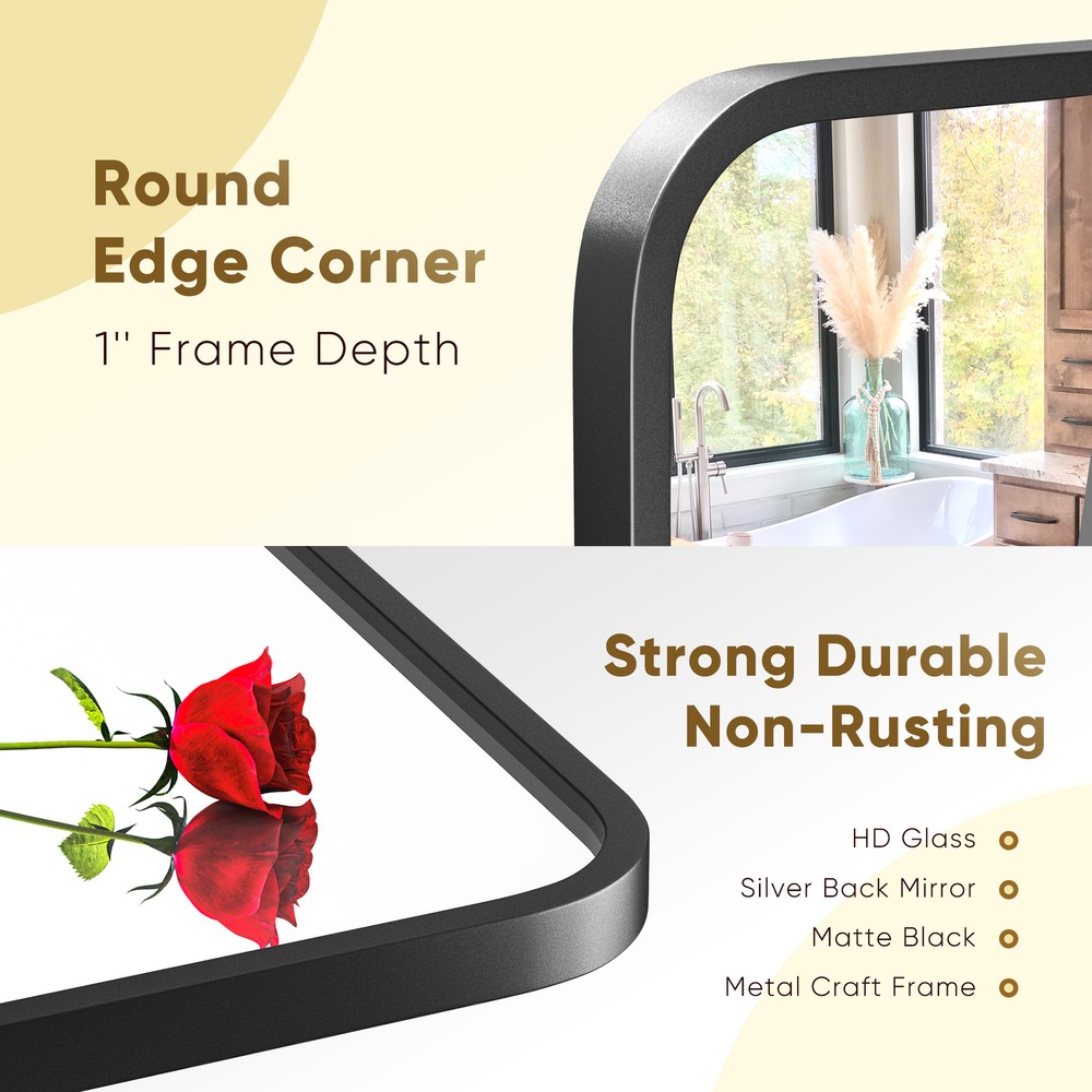 30" Black Wall Mirror for Bathroom 2PCS Wall Mounted Rectangular Vanity Mirrors