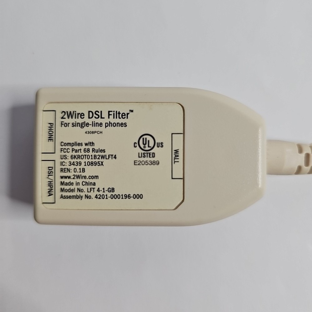 2Wire DSL Filter for Single-Line Phones LFT 4-1-GB Inline Adapter