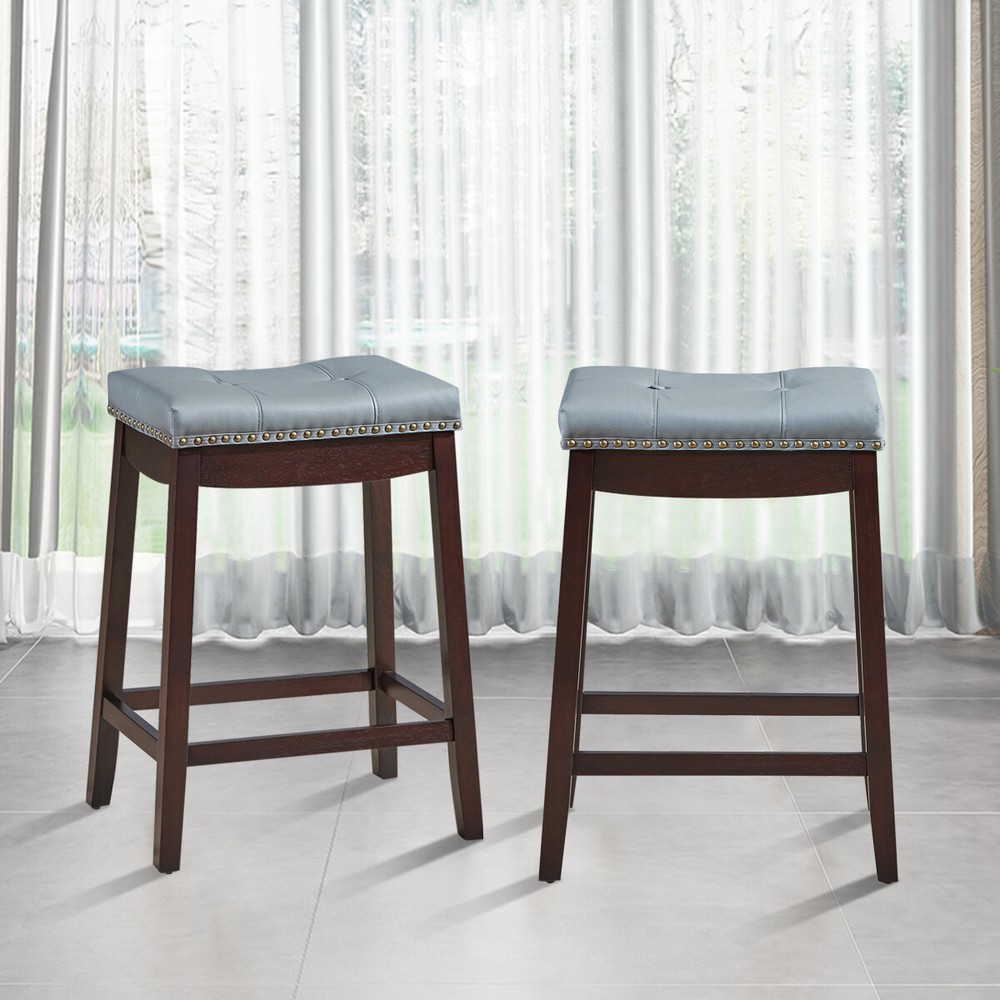 Topbuy 4PCS Saddle Bar Stools Backless Nailhead Counter Stool