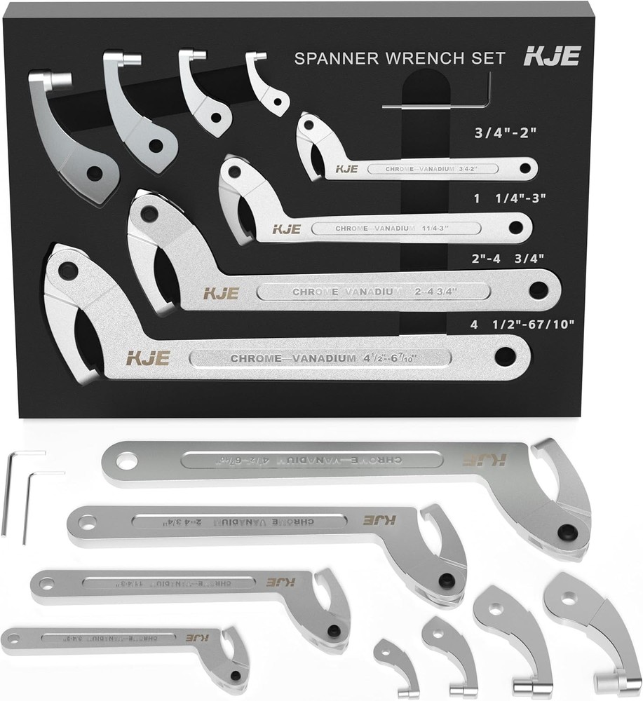 10PCS Adjustable Pin Spanner Nut Wrench Tool Set, C-Shape Pin Hook Wrench Tools