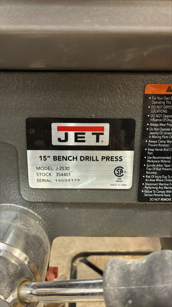 JET J-2530 15" Bench Model Drill Press
