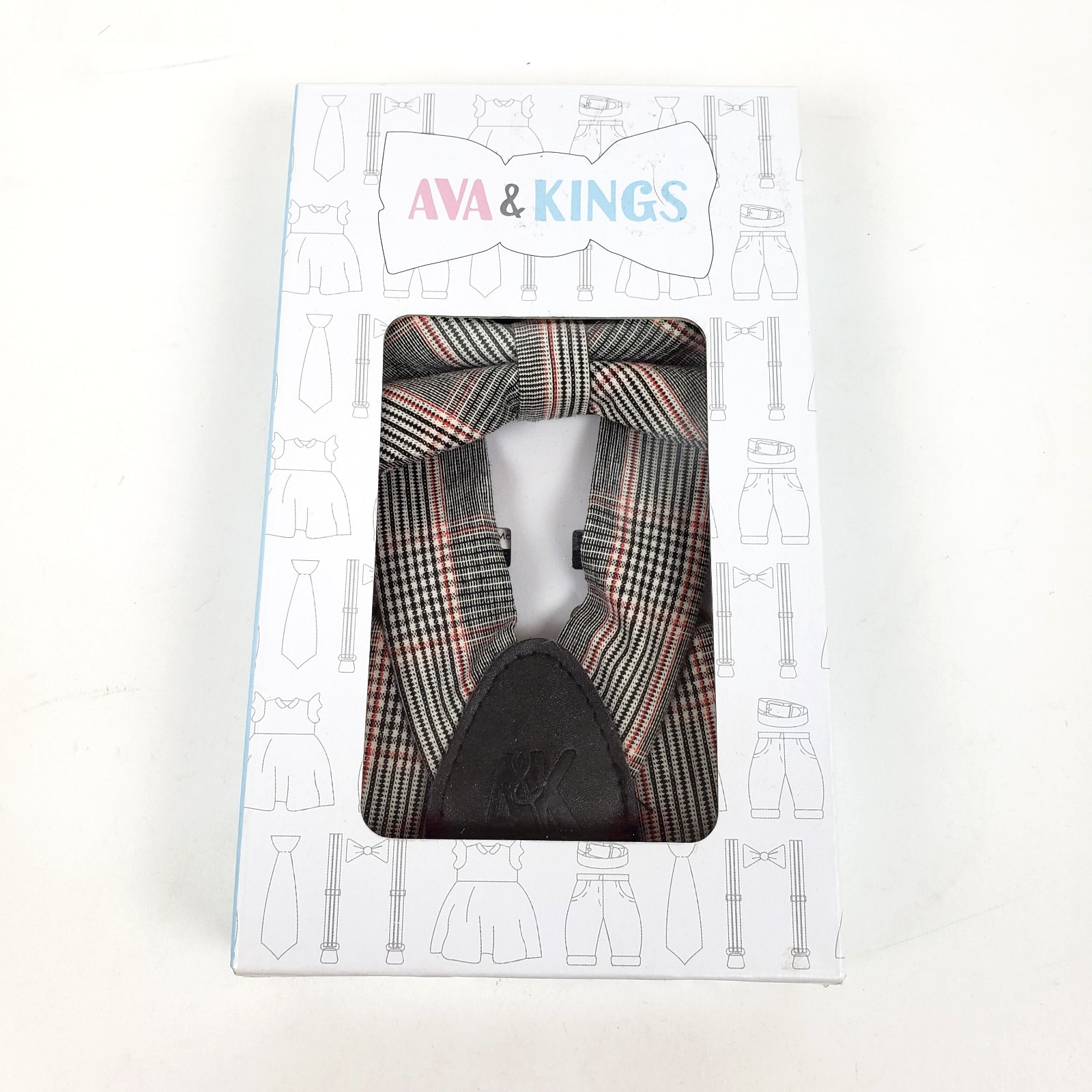 Ava & Kings Toddler Boys Red Black Plaid Elastic Suspenders & Bow Tie Set