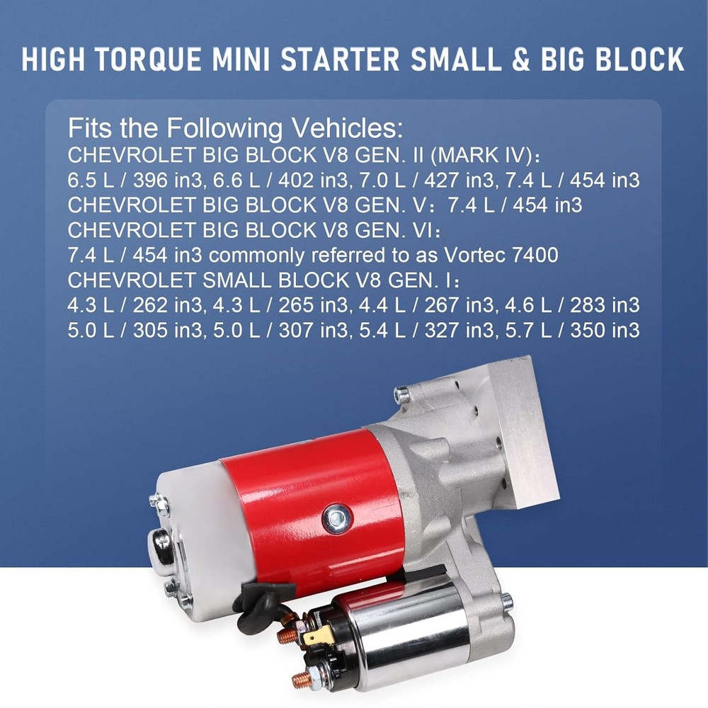 High Torque Mini Starter 153/168 Tooth for Small/Big Block - Replacement for...