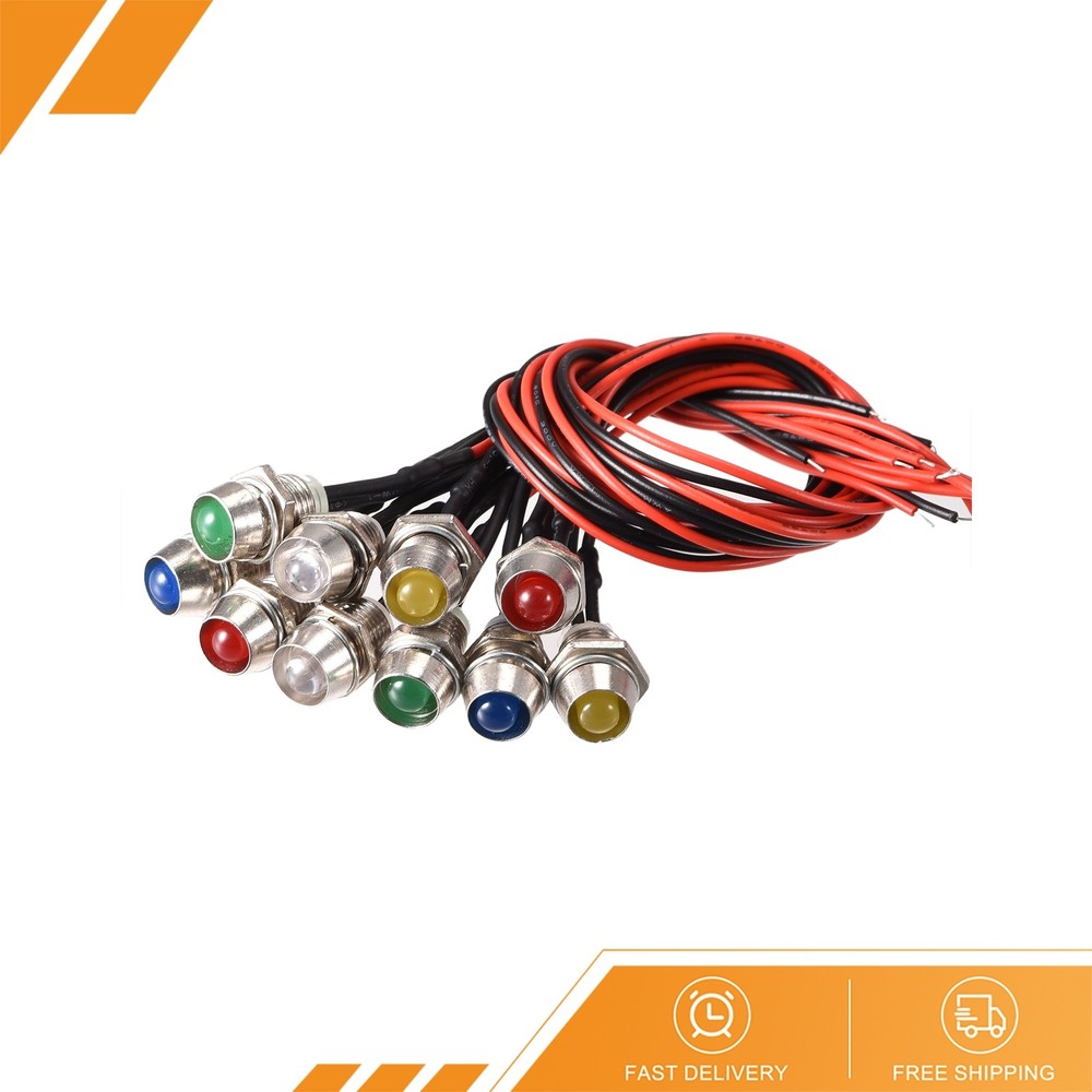 10Pcs - LED Indicator Light AC/DC 24V 8mm Panel Mount Metal Shell