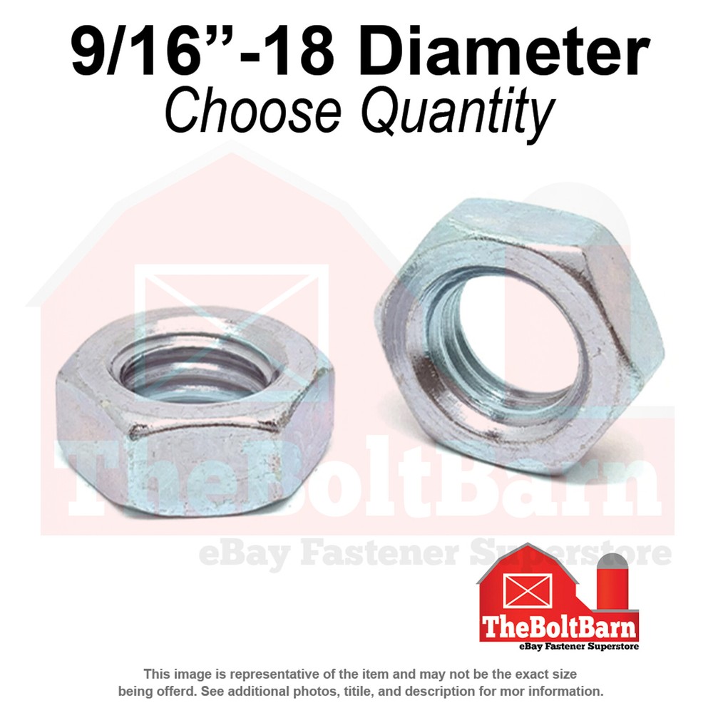 9/16"-18 Grade A Hex Jam Nuts Zinc Clear Fine Thread (Pick Quantity)