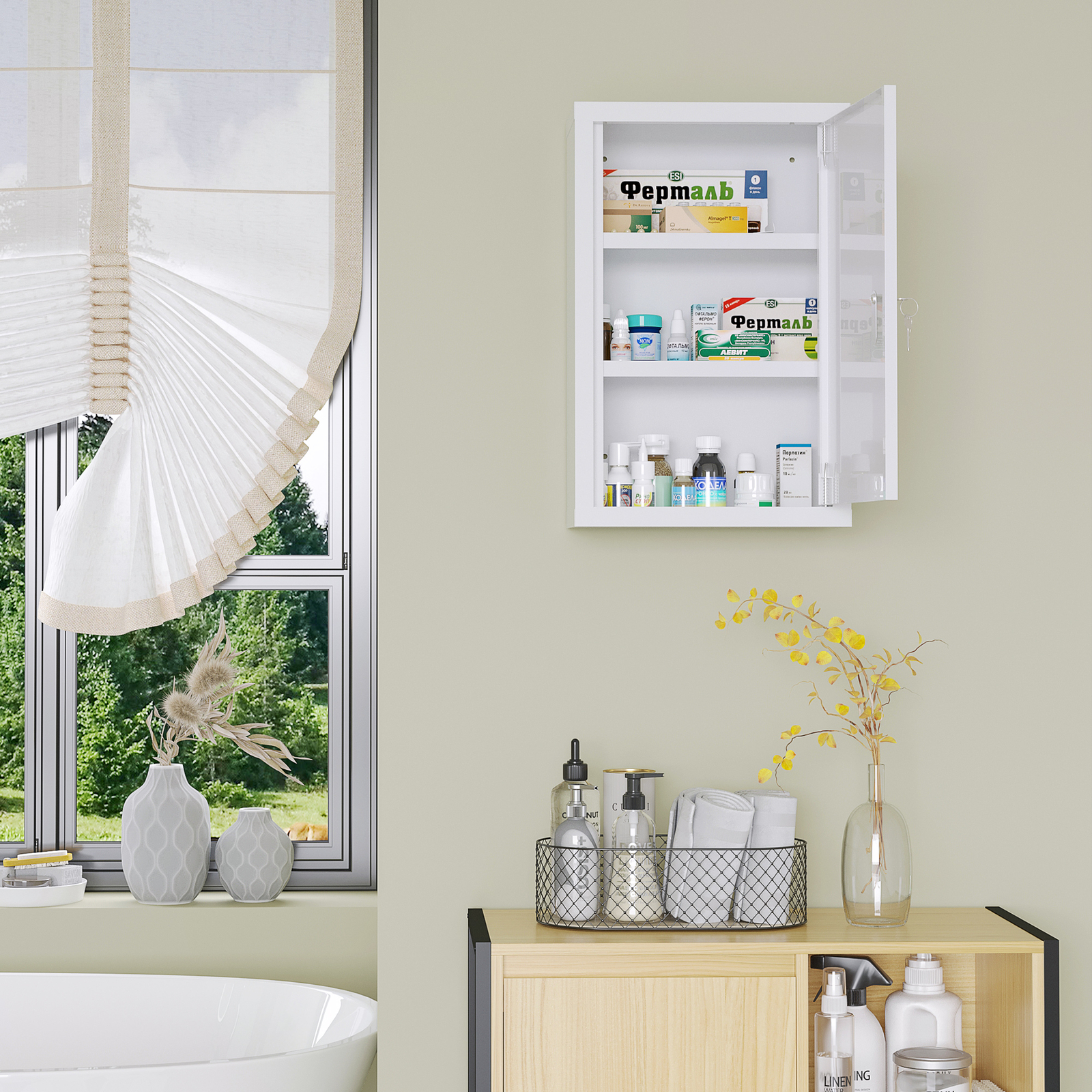 Medicine Cabinet with Lock, Storage Shelves, Locking Medical Cabinet