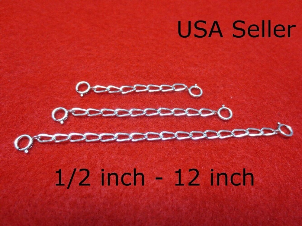 SOLID STERLING SILVER 3.0mm  1/2 INCHES EXTENDER / SAFETY CHAIN  W/ SPRING RING