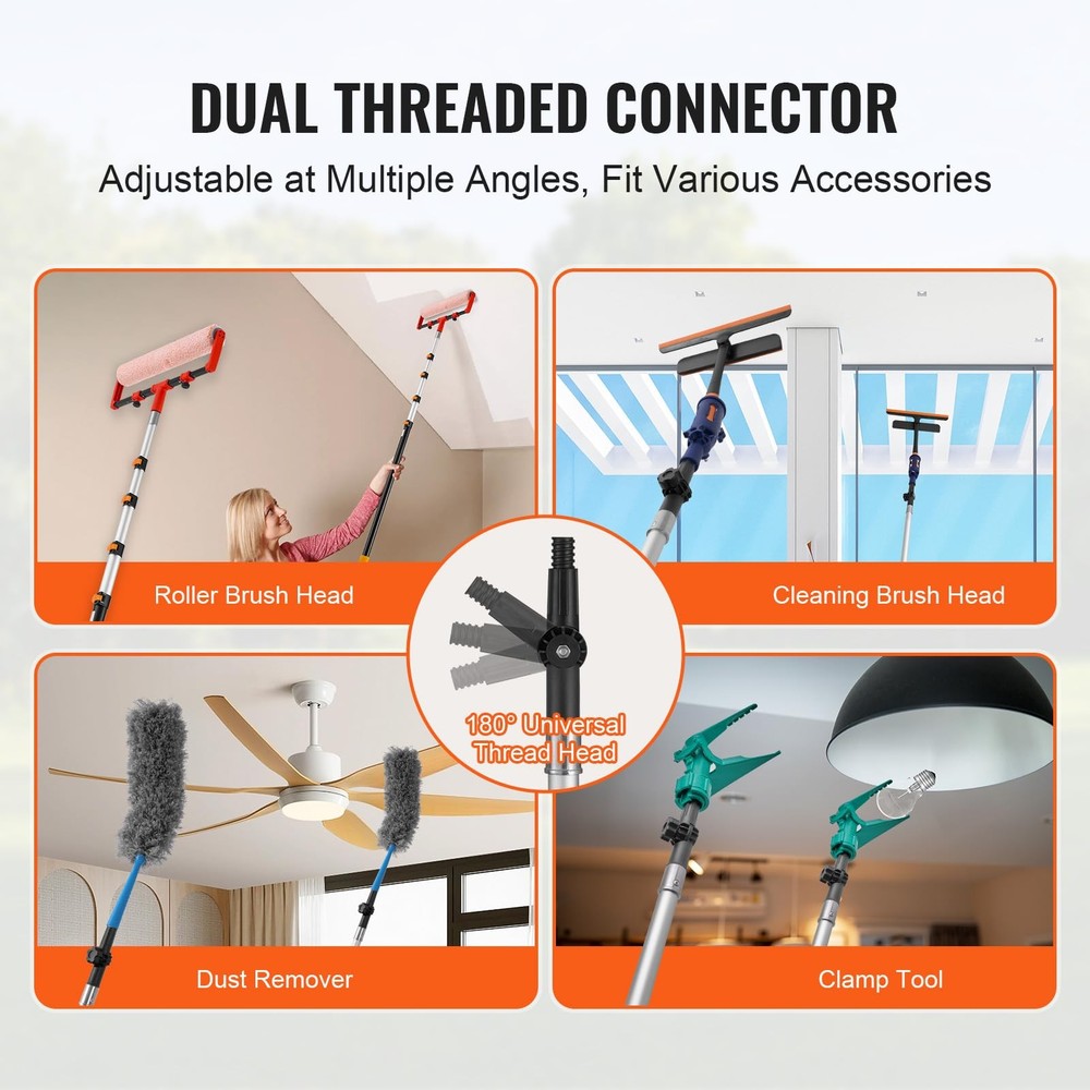 VEVOR Telescopic Extension Pole, 7-30 FT Multi-Purpose FT, Orange+Black