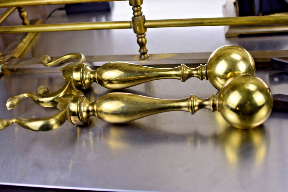 Complete Vintage Brass Fireplace set