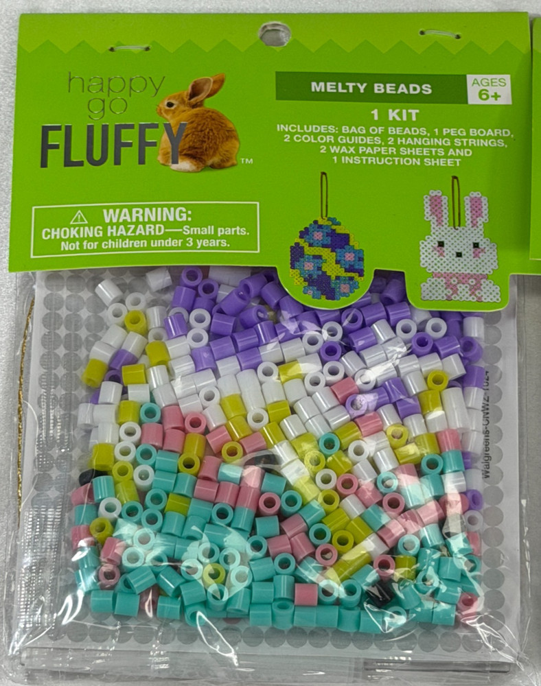 Happy Go Fluffy Melty Beads Easter Craft Kit 2 Pack Bunny Chick Egg DIY Set