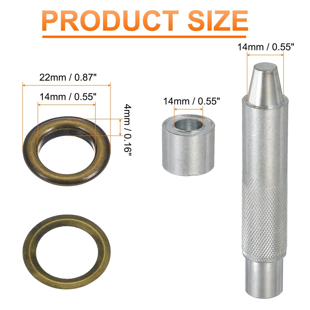 80Set Grommets Eyelets Kit 14mm Copper Eyelets with Setting Tool Bronze
