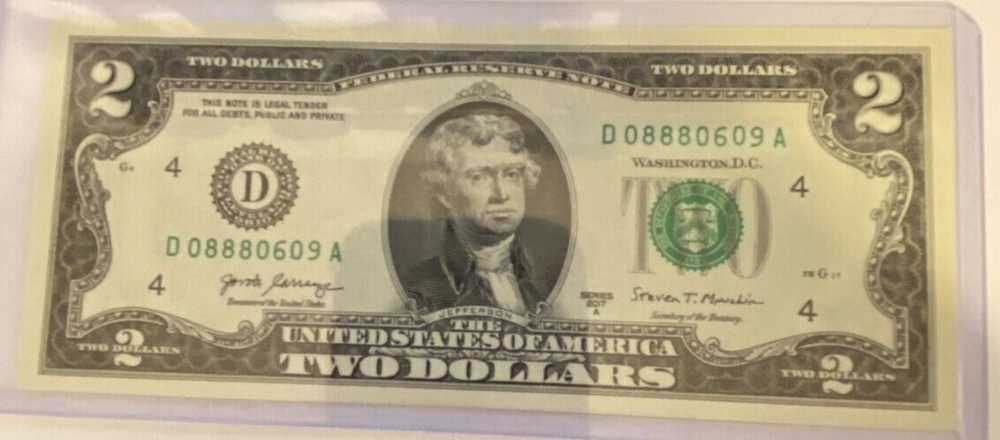 $2 UNCIRCULATED NOTE "08880609", FLIPPER / ROTATOR (STRICT)