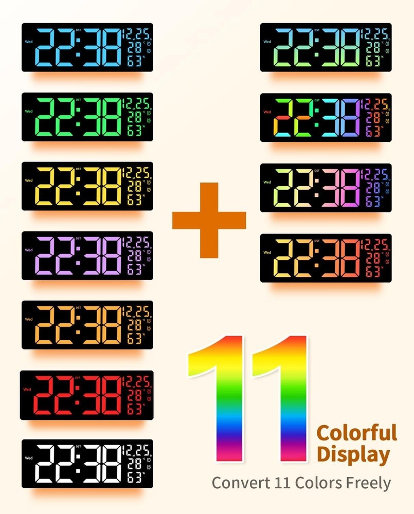 17.2" Large Digital Wall Mount Clock, Count Down Timer, Alarm, Big LED, 11 RG...