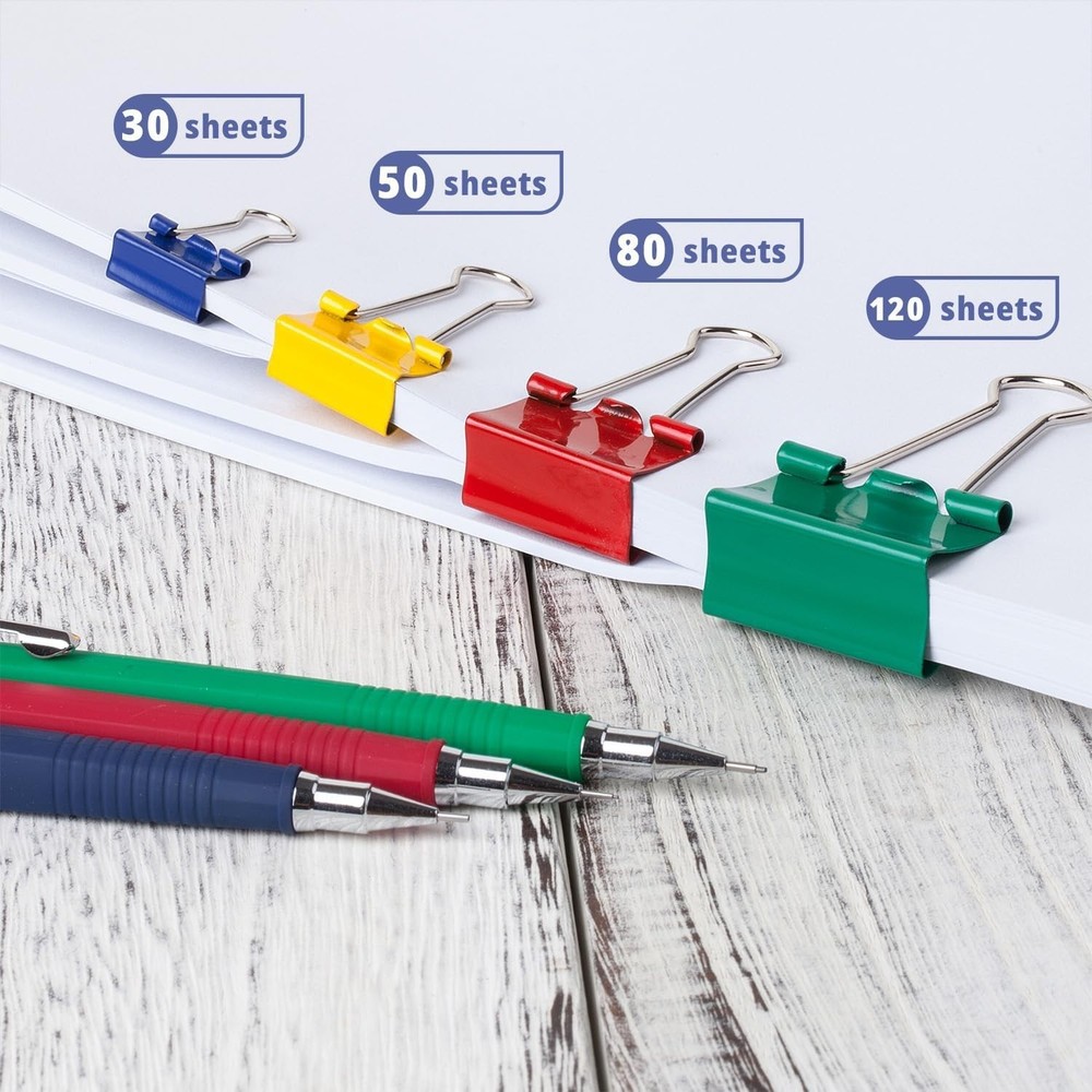 100 pcs Binder Clips in Assorted Sizes - Ideal for Home Office & School