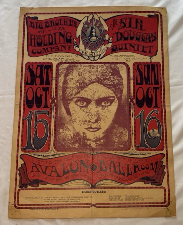 BIG BROTHER & HOLDING COMPANY POSTER + SIR DOUGLAS QUINTET AVALON PRINTED  1967